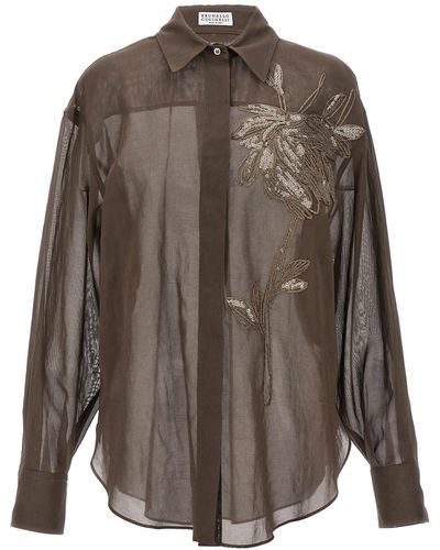 Brunello Cucinelli Embroidery Shirt - Brown