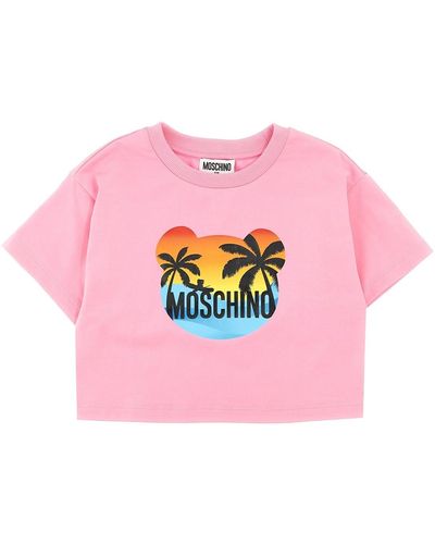 Moschino Logo Print Cropped T-shirt - Pink