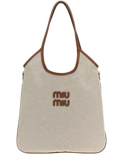 Miu Miu 'ivy' Shopping Bag - Gray