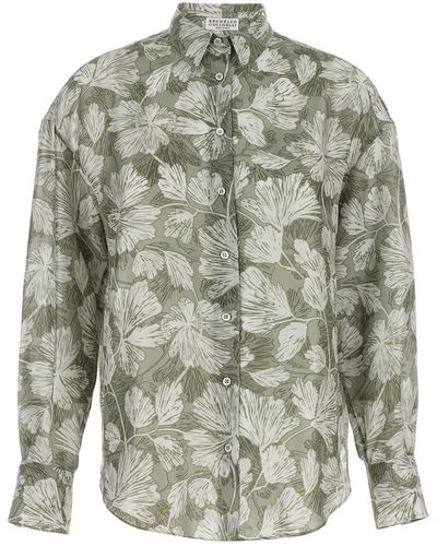 Brunello Cucinelli Patterned Silk Shirt - Grey