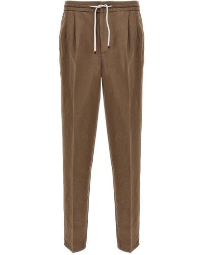 Brunello Cucinelli Linen Blend Trousers - Brown