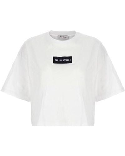 Miu Miu T-shirt logo paillettes - Bianco