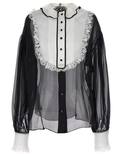 Dolce & Gabbana Contrast Plastron Shirt Camicie Bianco/Nero
