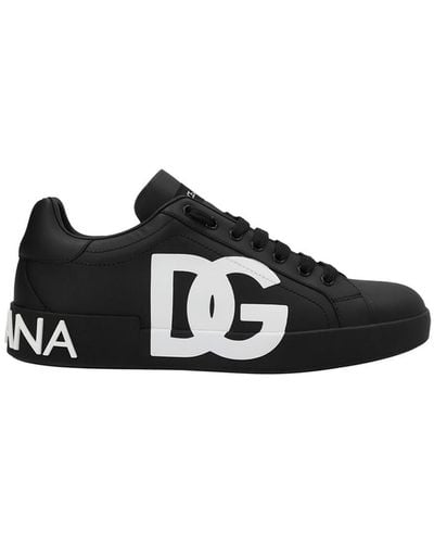 Dolce & Gabbana Leder Portofino -Sneakers mit DG -Logo - Schwarz