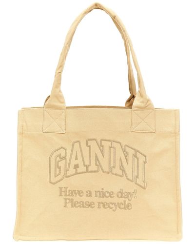 Ganni Logo Embroidery Shopping Bag - Natural