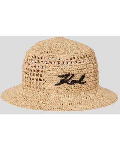 Karl Lagerfeld K/signature Raffia Bucket Hat - Natural