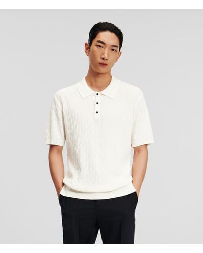 Karl Lagerfeld Kl Monogram Knitted Polo Shirt - White