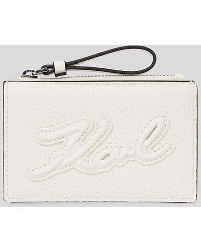 Karl Lagerfeld Porte-cartes Zippé En Cuir Grainé K/skuare - Blanc