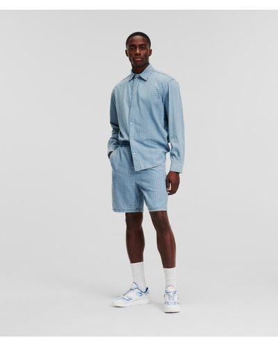Karl Lagerfeld All-over Karl Logo Denim Shorts - Blue