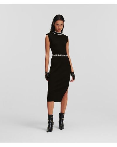 Karl Lagerfeld Intarsia-logo Midi Dress - Black
