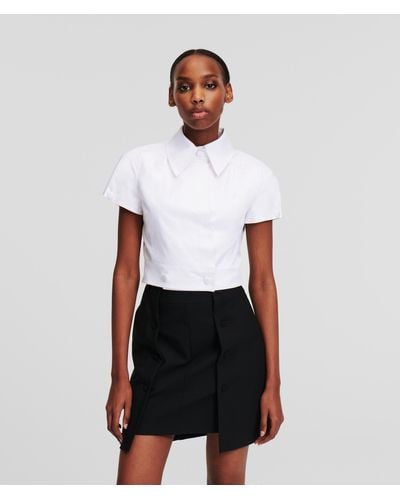 Karl Lagerfeld Chemisier Cropped À Manches Courtes - Blanc