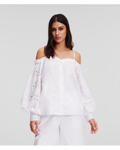 Karl Lagerfeld Broderie Anglaise Off-shoulder Shirt - White