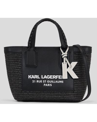 Karl Lagerfeld Rue St-guillaume Raffia Small Tote Bag - Black