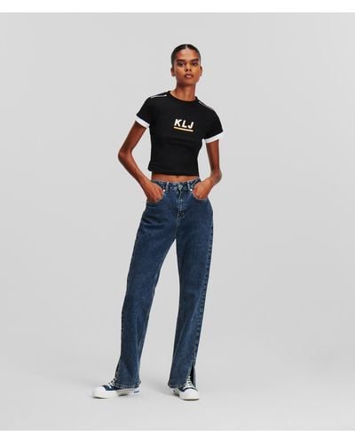Karl Lagerfeld Klj High-rise Straight Jeans With Split Hem - Blue