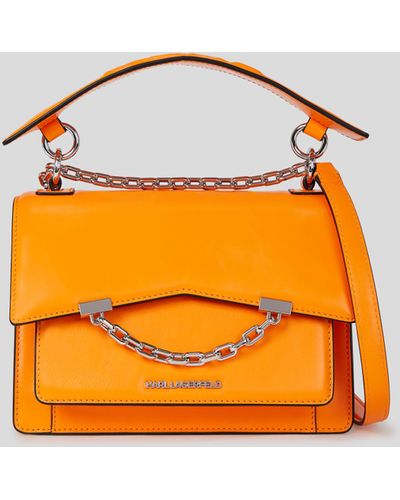 Karl Lagerfeld K/seven Grain Leather Shoulder Bag - Orange