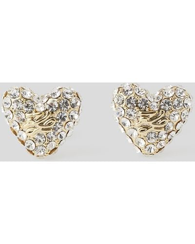 Karl Lagerfeld K/heart Pavé Stud Earrings - Metallic