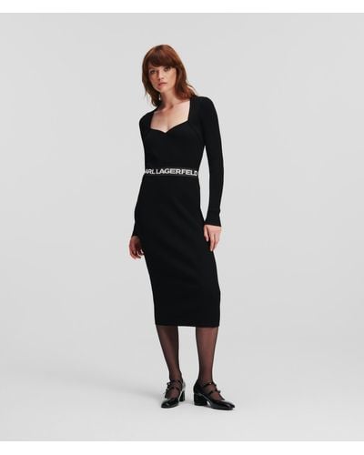 Karl Lagerfeld Logo-print Ribbed Dress - Black