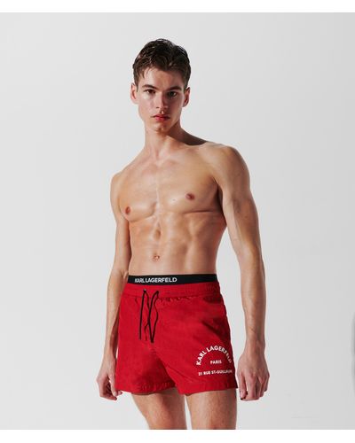 Karl Lagerfeld Rue St-guillaume Double Waistband Board Shorts - Red