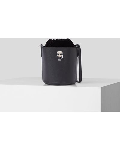 Karl Lagerfeld K/ikonik Small Leather Bucket Bag - Black