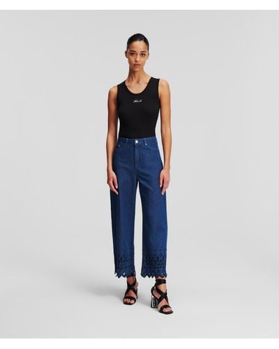 Karl Lagerfeld Broderie Anglaise Culottes Jeans - Blue