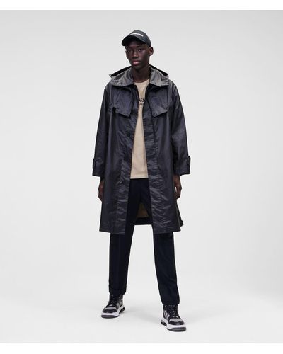 Karl Lagerfeld Long-length Hooded Raincoat - Black