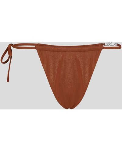 Karl Lagerfeld Karl Signature Shiny String Bikini Bottoms - Brown