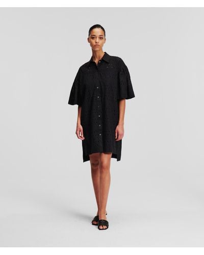 Karl Lagerfeld Broderie Anglaise Shirt Dress - Black