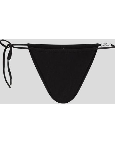 Karl Lagerfeld Karl Signature Shiny String Bikini Bottoms - Black