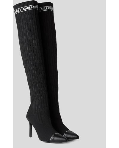 Karl Lagerfeld Pandara Kl Monogram Knee-high Boots - Black