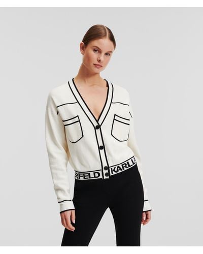 Karl Lagerfeld Cardigan Cropped Avec Logo Karl - Blanc