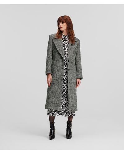 Karl Lagerfeld Herringbone Tailored Coat - Grey