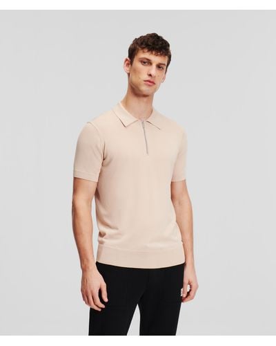 Karl Lagerfeld Knit Polo 1/2 Sleeve - Natural