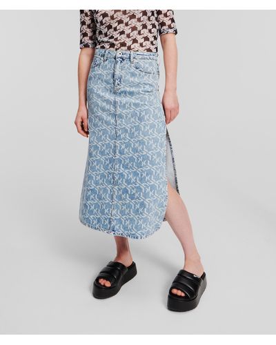 Karl Lagerfeld Klj Monogram Denim Maxi Skirt - Blue