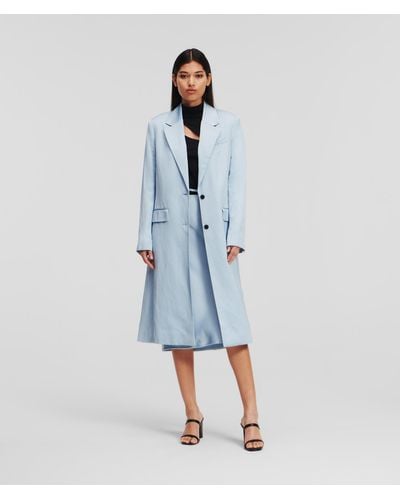 Karl Lagerfeld Satin Longline Tailored Coat - Blue
