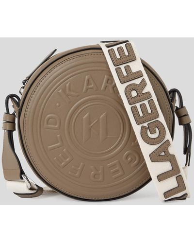Karl Lagerfeld K/circle Embossed Logo Round Crossbody Bag - Natural