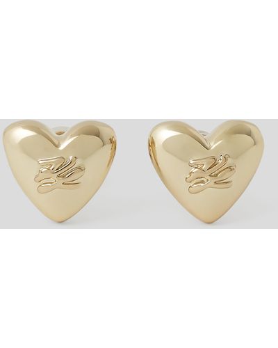Karl Lagerfeld Logo-embossed Heart-stud Earrings - Natural
