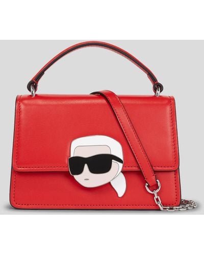 Karl Lagerfeld K/ikonik Lock Leather Crossbody Bag - Red