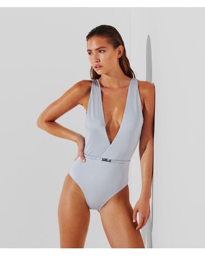 Karl Lagerfeld Metallic Deep V Swimsuit - White