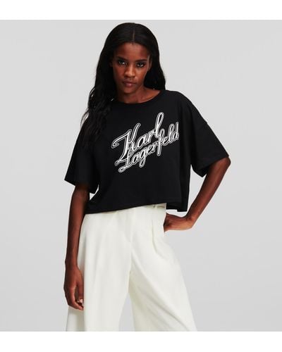 Karl Lagerfeld T-shirt Cropped D'inspiration Universitaire - Noir
