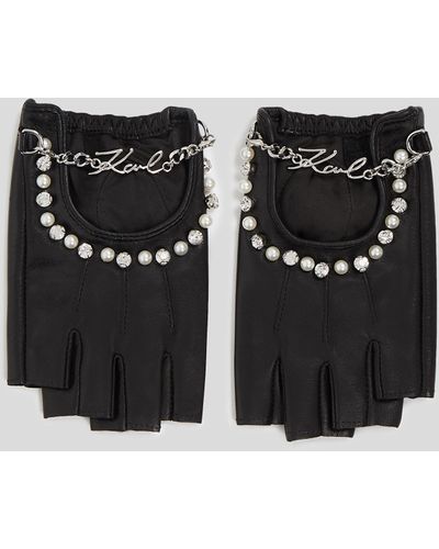 Karl Lagerfeld K/signature Pearl Fingerless Gloves - Black