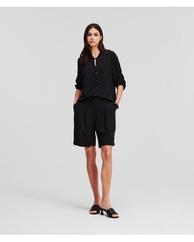Karl Lagerfeld Linen-blend Tailored Shorts - Black
