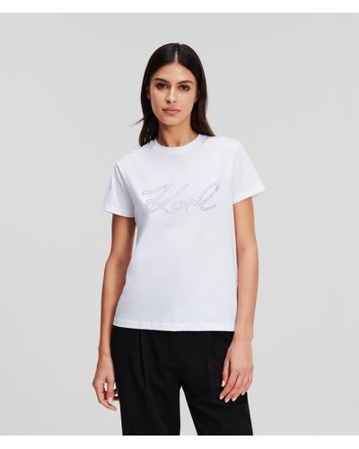 Karl Lagerfeld T-shirt Signature Karl À Strass - Blanc
