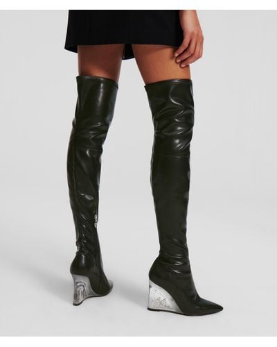 Karl Lagerfeld Ice Wedge Knee-high Stretch Boots - Black