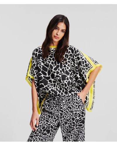 Karl Lagerfeld Giraffe-print Silk Tunic Shirt - Black