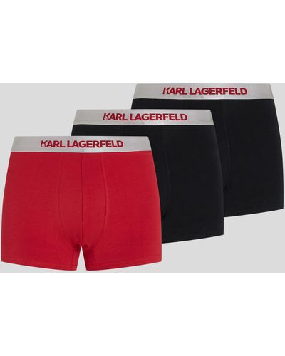Karl Lagerfeld Metallic Karl Logo Trunks – 3 Pack - Red