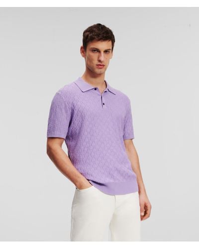 Karl Lagerfeld Kl Monogram Knitted Polo Shirt - Purple
