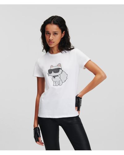 Karl Lagerfeld T-shirt K/ikonik Choupette En Strass - Blanc