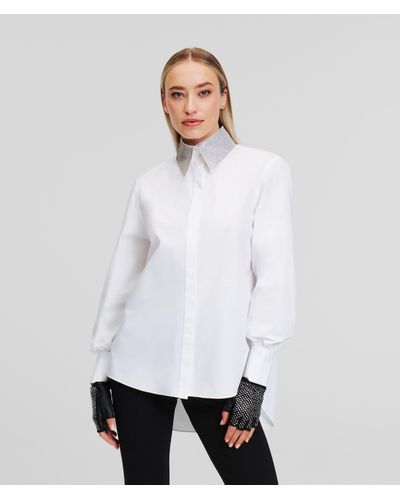 Karl Lagerfeld Karl Essentials Rhinestone Collar Shirt - White