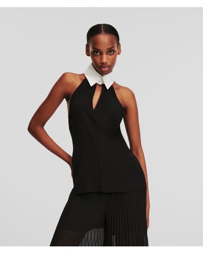 Karl Lagerfeld Collar And Tie Top - Black