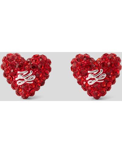 Karl Lagerfeld K/heart Pavé Stud Earrings - Red